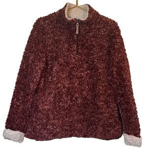 Weatherproof Vintage Sherpa Pullover 1/4 Zip Fleece Jacket Medium Maroon Cozy